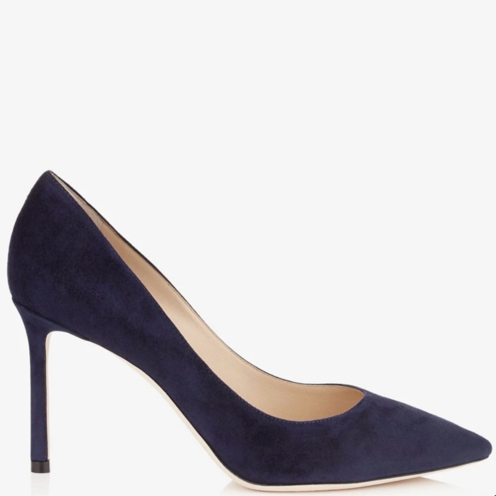 Jimmy Choo Navy Suede Romy 85 - Picture 8 of 10